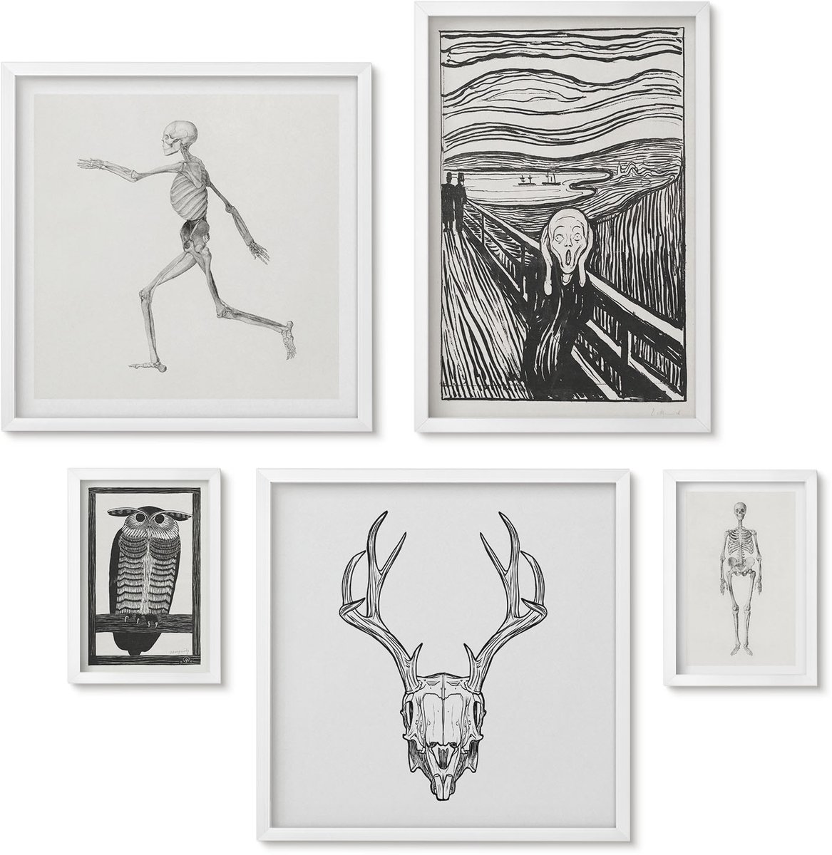 Wallfluent 5-Delige Schilderij Set - Surrealistische Kunst Met Motieven Van Natuur En Mens. - 50 x 50 cm, 20 x 30 cm En 40 x 60 cm - Muurdecoratie - Schilderijen Set - Woonkamer