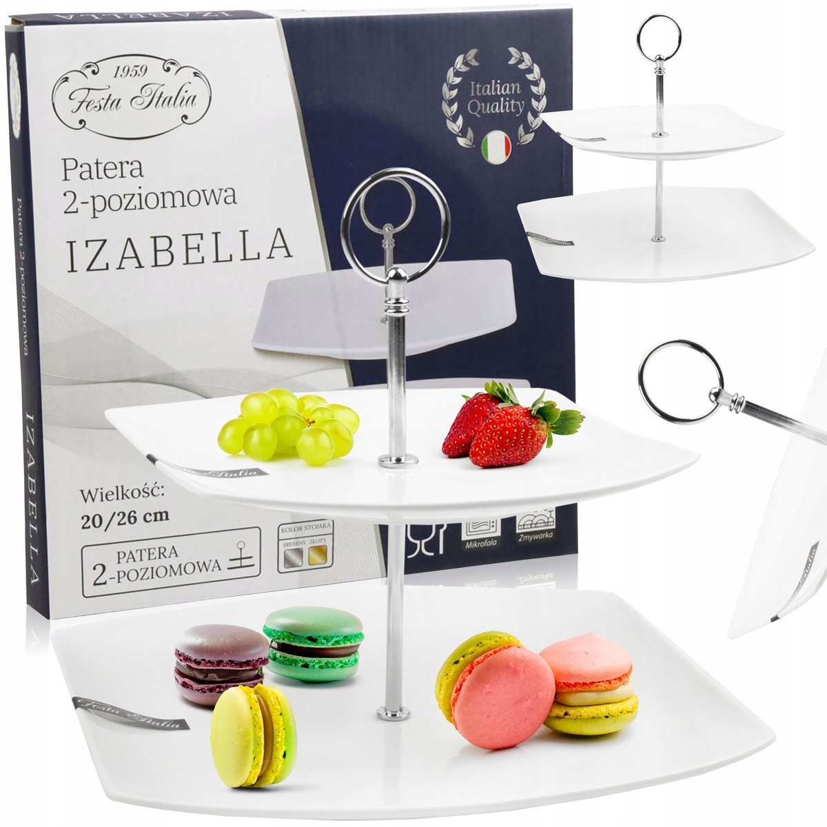 Porseleinen etagère, 2 niveaus, wit, modern, voor taart & fruit