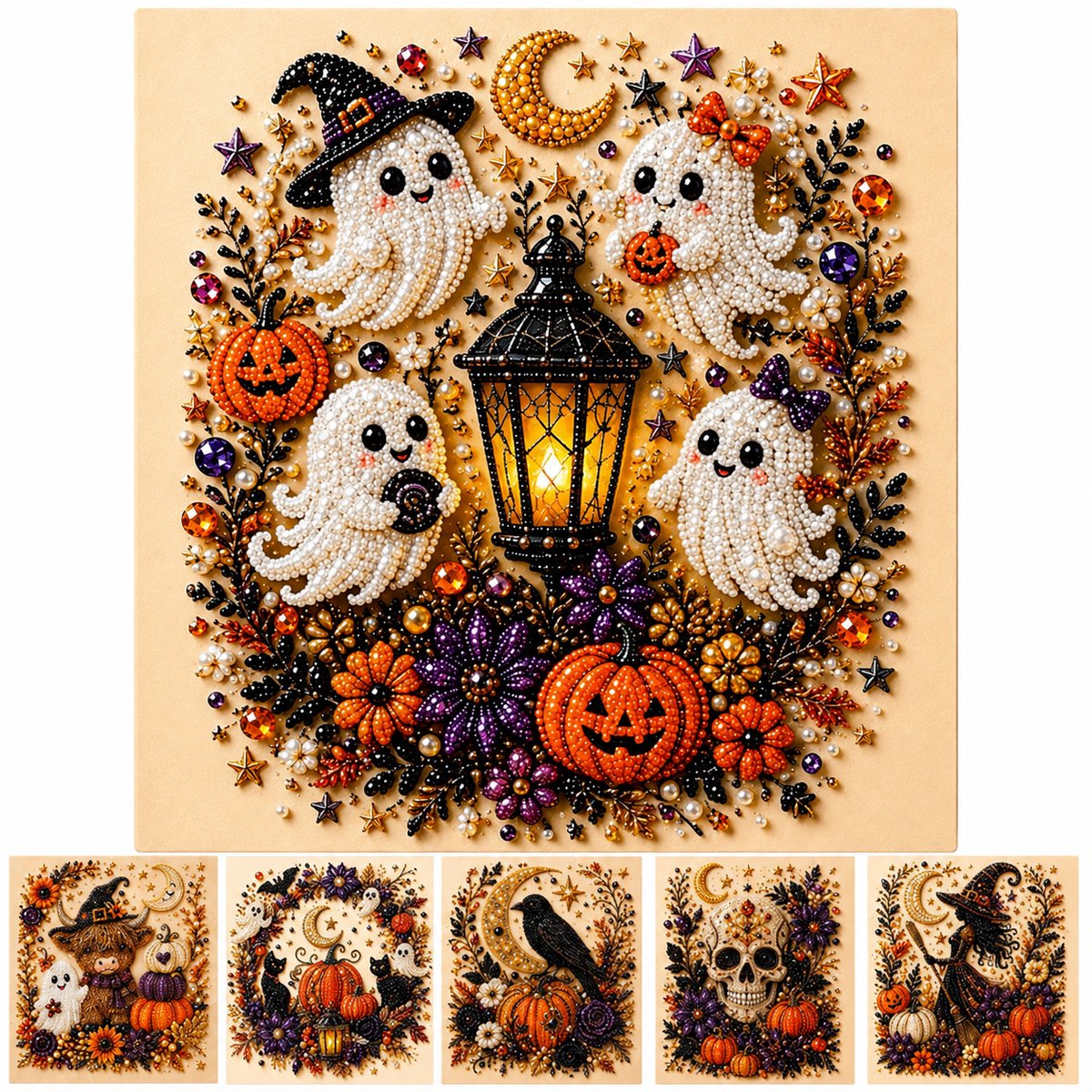 Namajunas - Halloween diamond painting - diamond painting volwassenen - parel diamond painting met lijst - DIY hobby knutsel - Halloween decorations - decoratie - huis decoratie - wanddecoratie - spook - pompoen - herfstdecoratie - cadeau - creatief