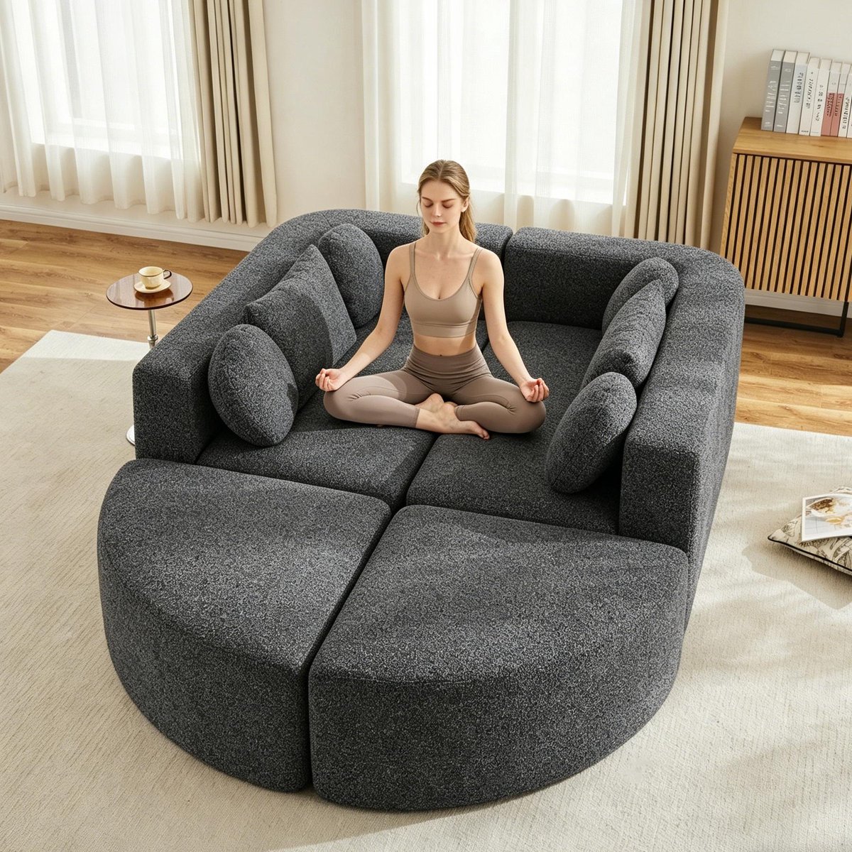 Modulaire slaapbank - Met slaapfunctie en volledig gecomprimeerd - B292 x T165 cm - Zwart - Zachte chenille stof - Wolkencomfort zonder montage - Flexibel te combineren