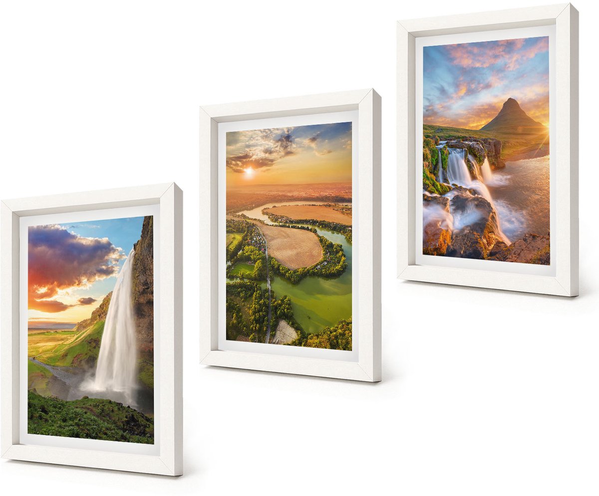 Coloray 3-Delige Schilderij Set - Watervallen, berglandschappen en rivieren bij zonsondergang - 20x30 - Muurdecoratie - Wanddecoratie - Slaapkamer - Woonkamer Decoratie