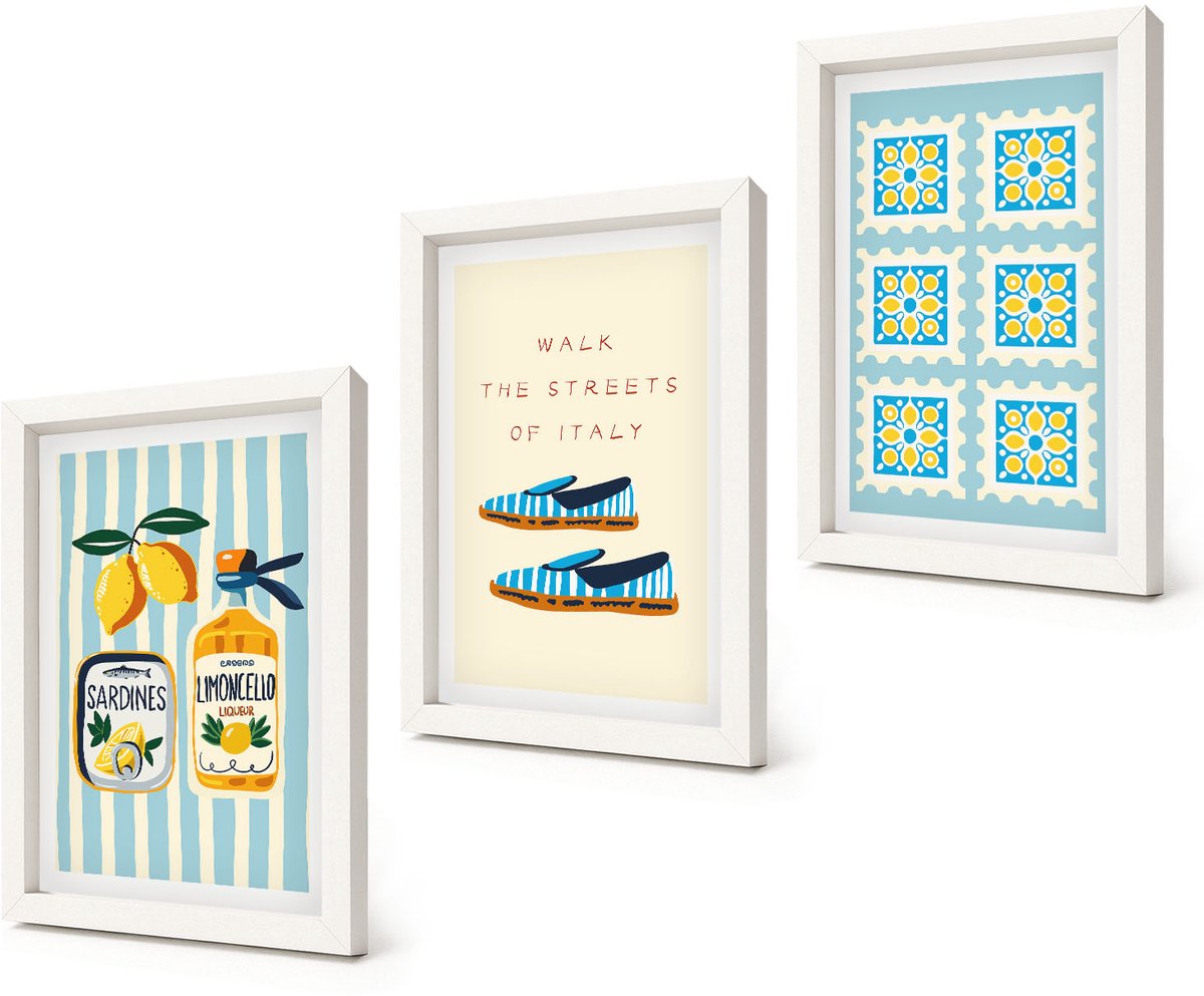 Coloray 3-Delige Schilderij Set - Fruitpatronen en elementen van de Italiaanse cultuur - 20x30 - Decoratieve Schilderijen - Woonkamer - Interieur - Muurdecoratie