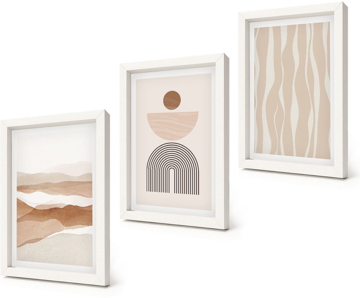 Coloray 3-Delige Schilderij Set - Abstracte landschapsvormen uit de natuur en geometrie - 20x30 - Muurdecoratie - Wanddecoratie - Hal - Decoratieve Schilderijen