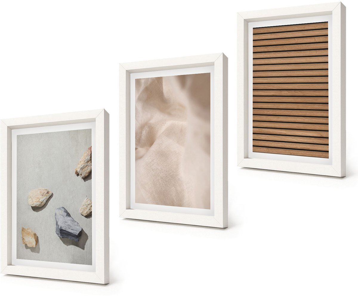 Coloray 3-Delige Schilderij Set - Stenen Hout Stof Diverse texturen - 20x30 - Muurdecoratie - Interieur Decoratie
