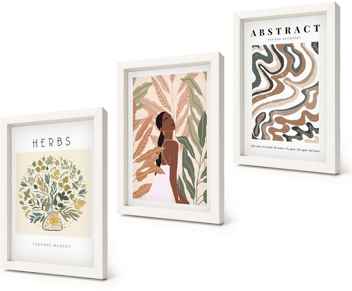 Coloray 3-Delige Schilderij Set - Boho-esthetiek, pastelkleurige minimalistische posters - 20x30 - Schilderijen Set - Wanddecoratie - Woonkamer - Woonkamer Decoratie