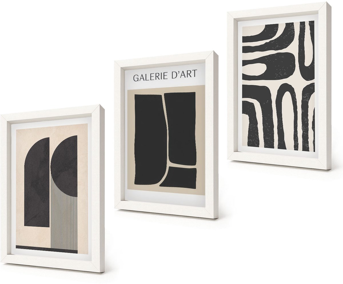 Coloray 3-Delige Schilderij Set - Abstracte vormen minimalistische posters - 20x30 - Wanddecoratie - Moderne Interieurdecoratie - Interieur Decoratie