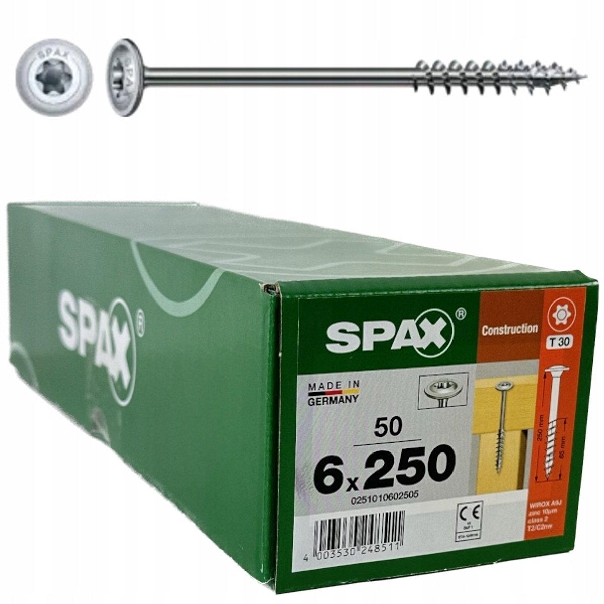 Spax houtbouw schroeven 6x250mm platkop WIROX 50 stuks