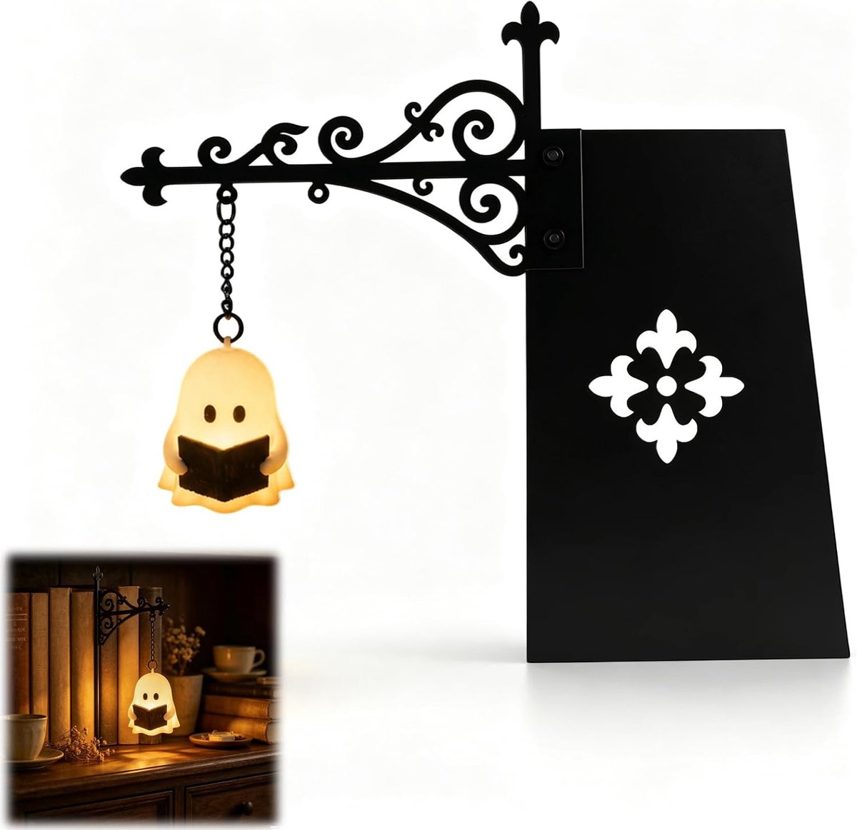Claoner Antieke boekenplanklamp en decoratieve leeslamp - LED boekenhoeklamp voor studeerhoek en boekenplank - Uniek ornament voor boekenliefhebbers - Spookmodel