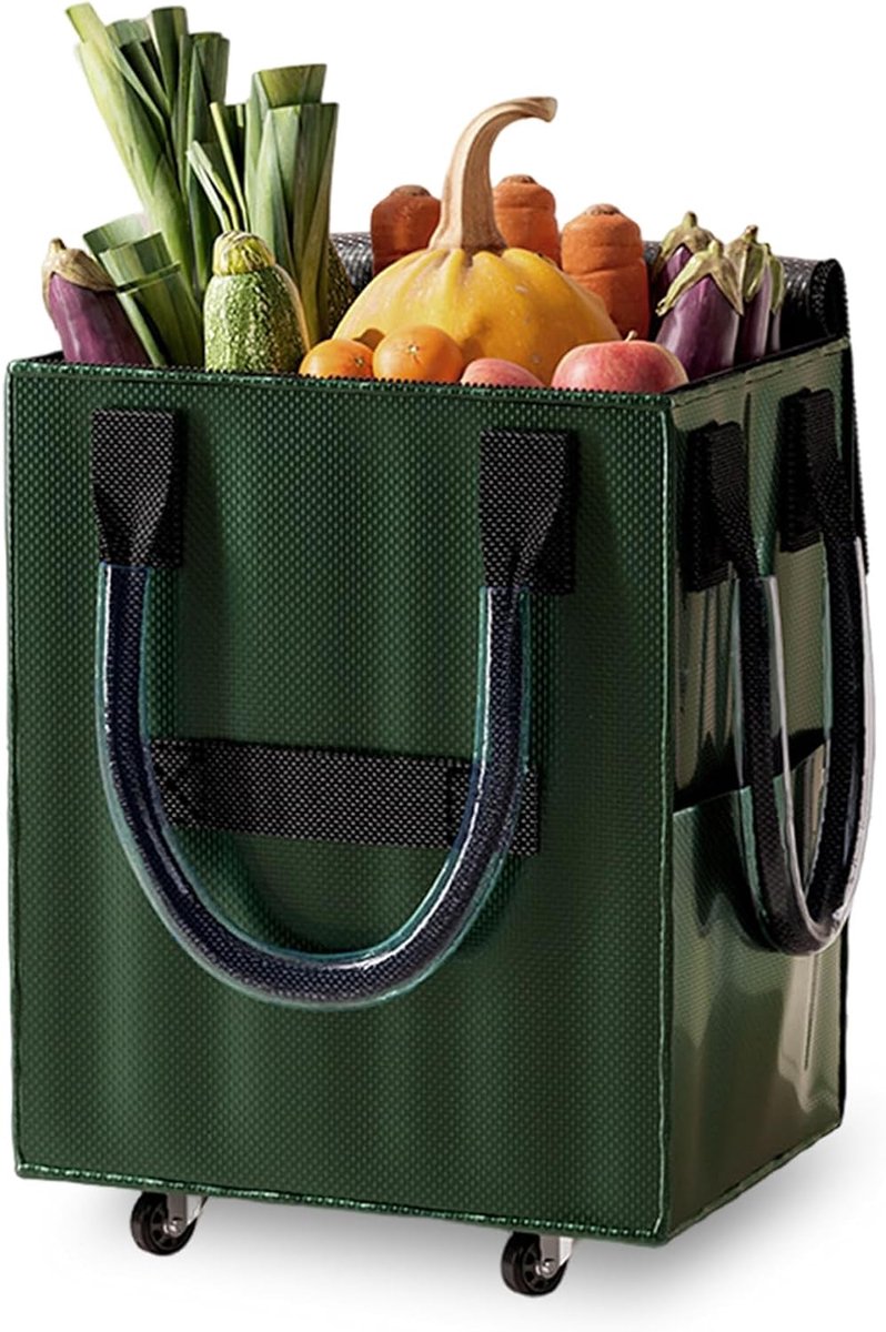 Opvouwbare boodschappenkar met wielen 50,8×40,64×30,48 cm, herbruikbare boodschappentas, drempelvrij transport voor boodschappen, wasgoed, kamperen en verhuizen（groente）