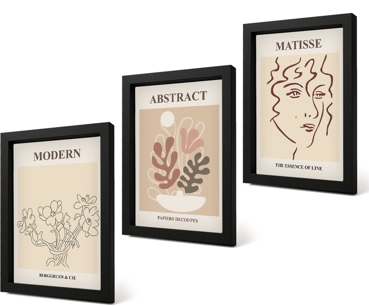 Coloray 4-Delige Schilderij Set - Plantenmotieven en lijnen in een moderne stijl - 20 x 30 cm - Wanddecoratie - Moderne Interieurdecoratie - Woonkamer Decoratie
