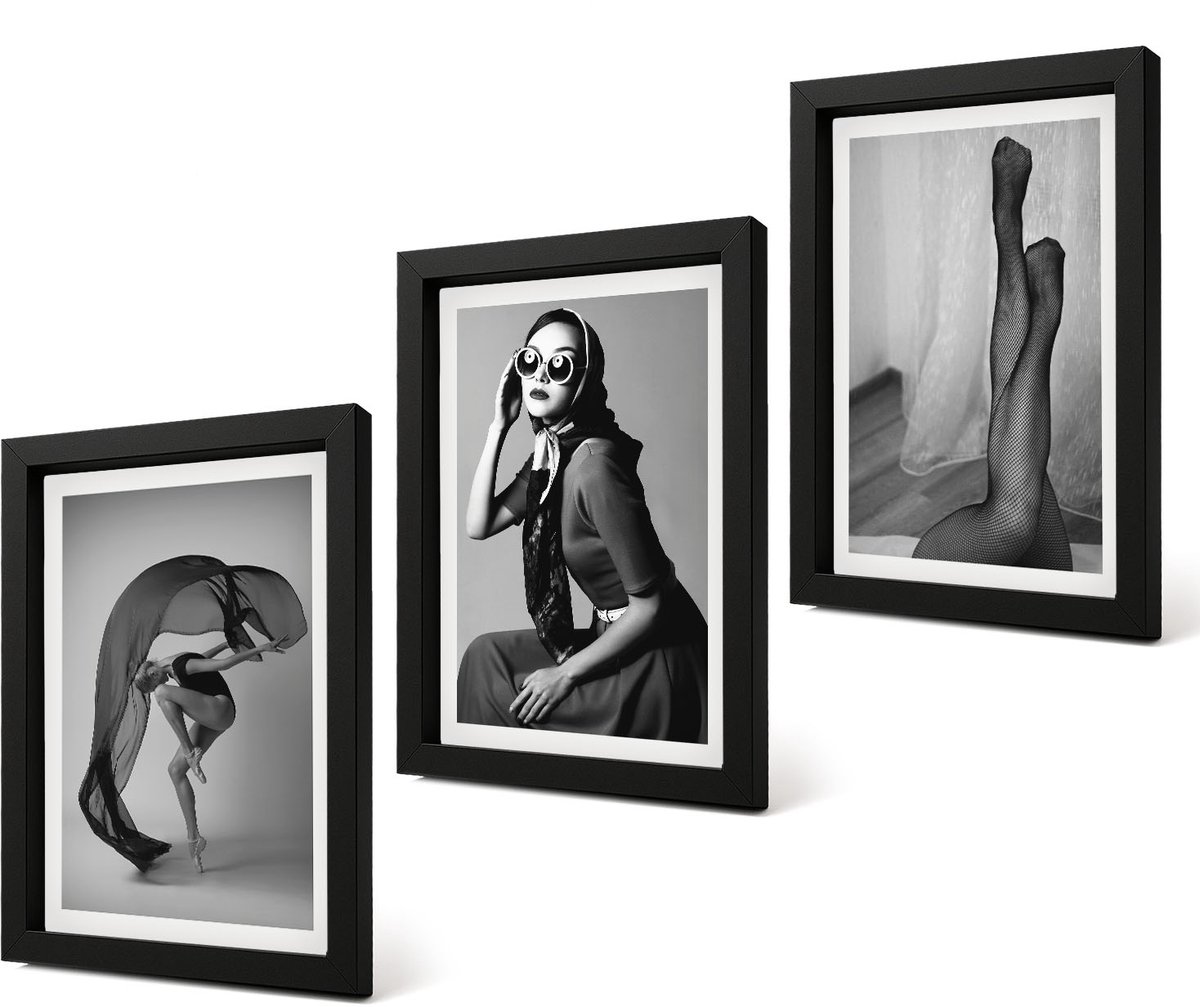 Coloray 4-Delige Schilderij Set - Stijlvolle zwart-witportretten van vrouwen in elegante poses - 20 x 30 cm - Schilderijen Set - Wanddecoratie - Woonkamer - Decoratieve Schilderijen