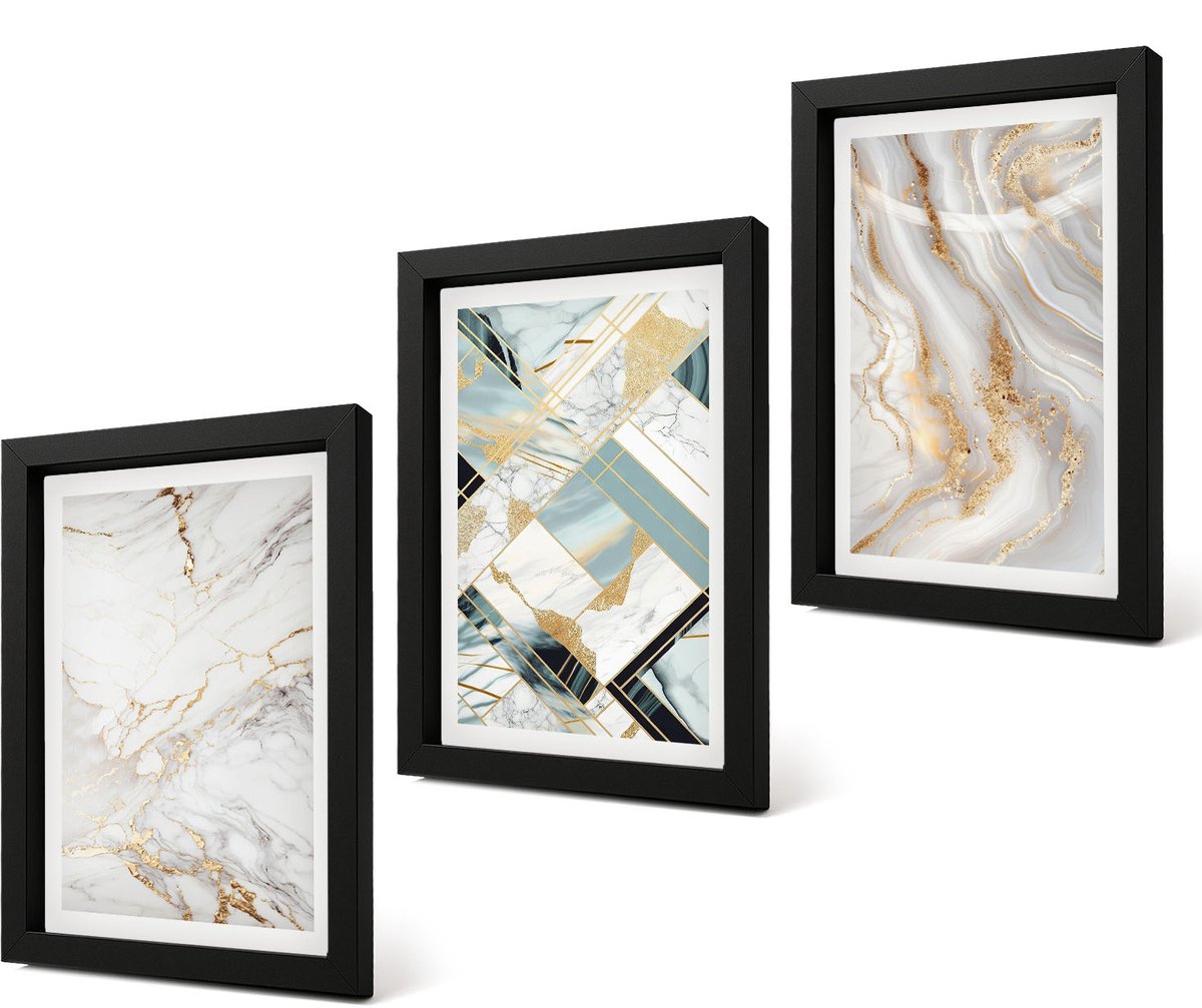 Coloray 4-Delige Schilderij Set - Elegante, modieuze abstracte marmerpatronen - 20 x 30 cm - Schilderijen Set - Wanddecoratie - Woonkamer - Stijlvolle Muurdecoratie