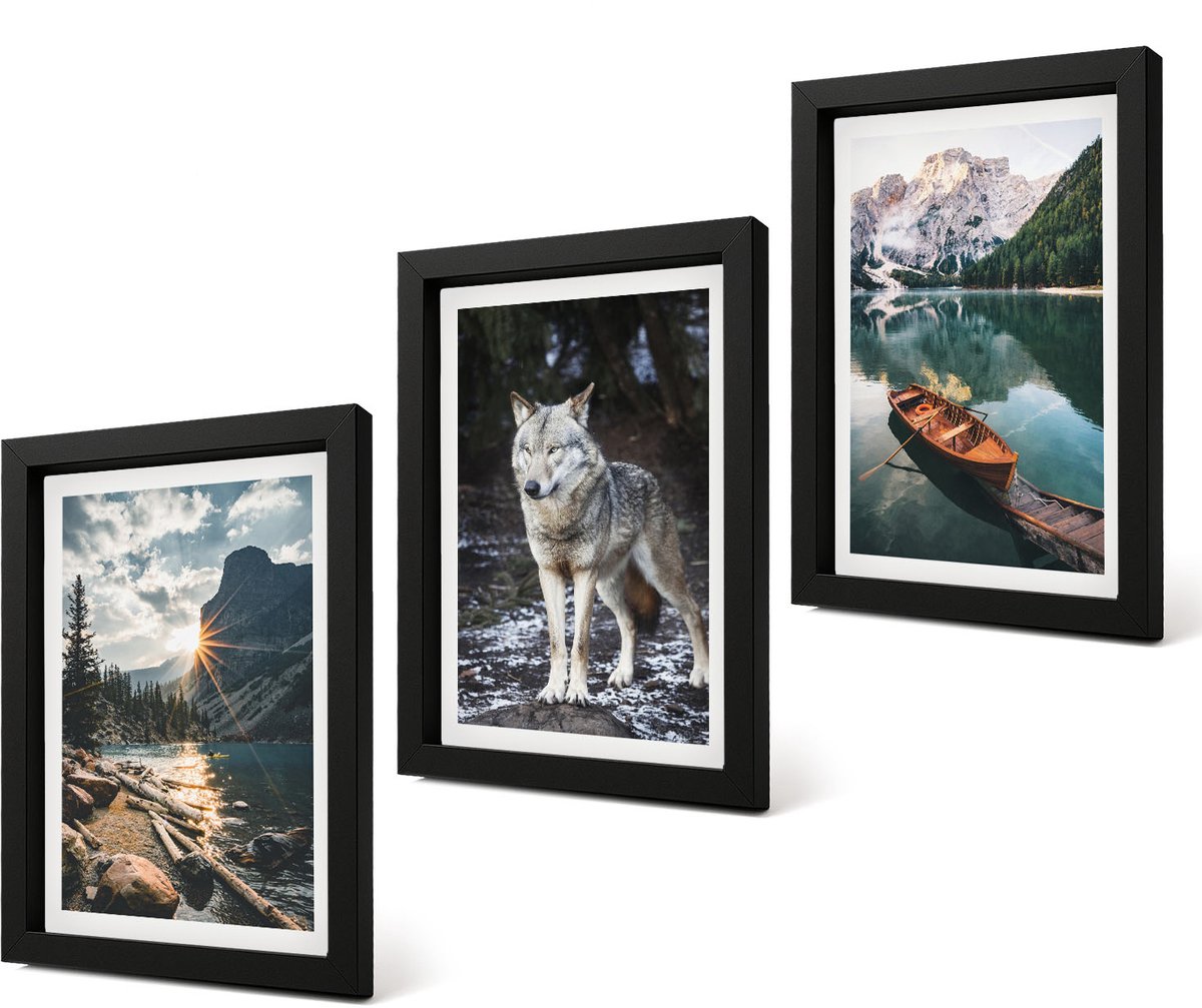 Coloray 4-Delige Schilderij Set - Bergen, meren en wolven in hun natuurlijke omgeving - 20 x 30 cm - Decoratieve Schilderijen - Woonkamer - Interieur - Moderne Wanddecoratie