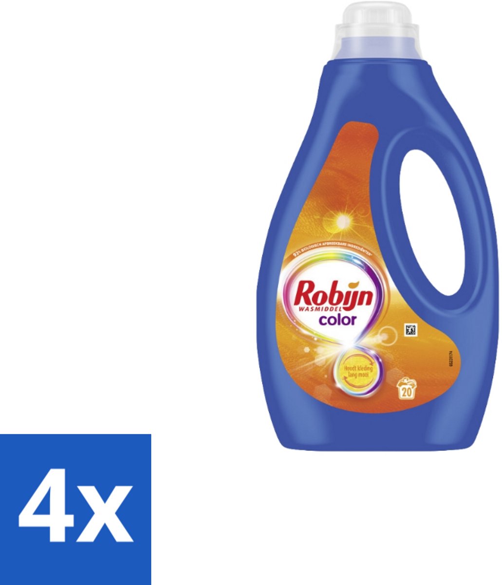 4 x Robijn - Color - Vloeibaar Wasmiddel - 20 Wasbeurten - Wasmiddel - Kleurwas - Wasverzachter - Biologisch Afbreekbaar - Duurzame Verpakking