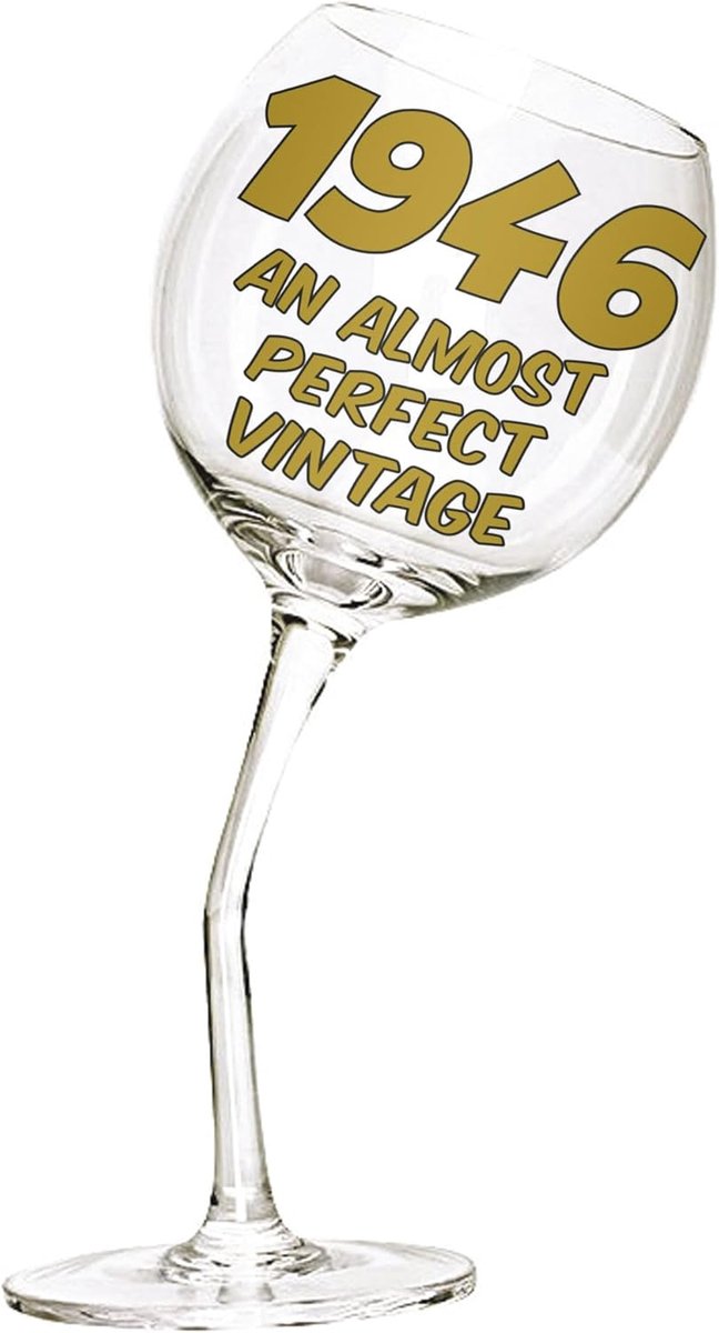 Wijnglas 440ml - Uniek ontwerp - Crooked design - Perfect voor 80ste verjaardag - ShopVlot