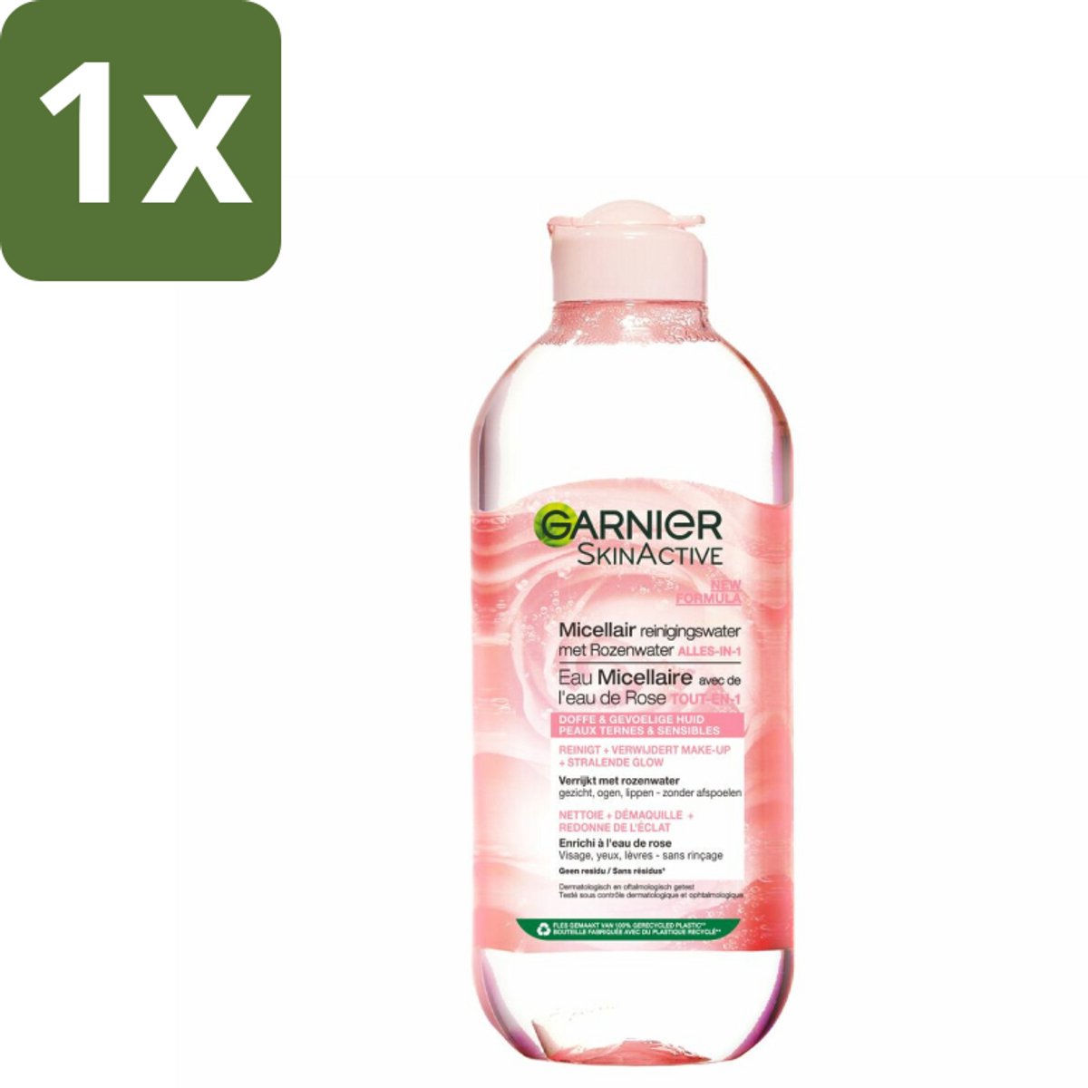 1 x Garnier - SkinActive - Micellair Reinigingswater - Rozenwater - Stralende Huid - 400 ml - Micellair Reinigingswater - Rozenwater - Stralende Huid - Gezichtsreiniging - Make-up Verwijderen