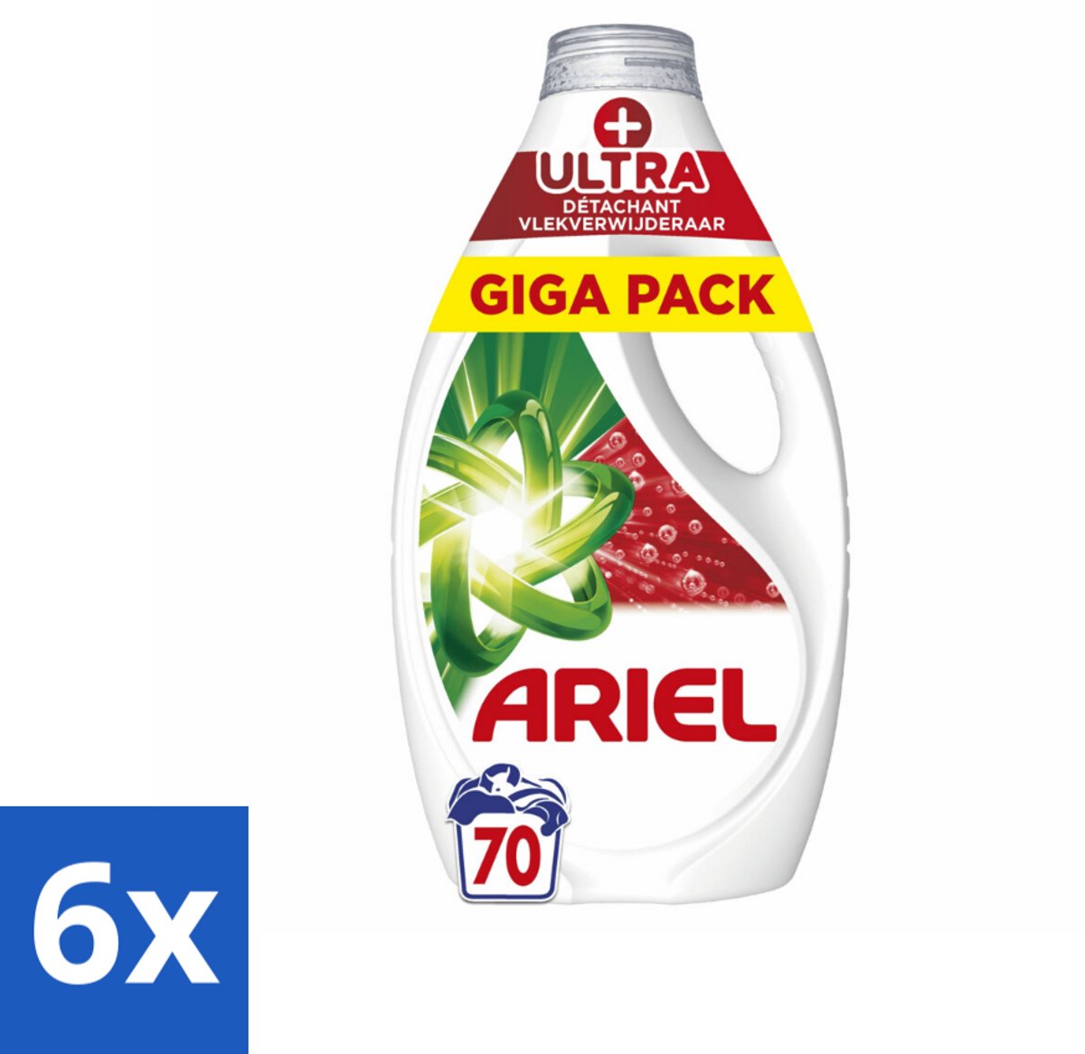 6 x Ariel - Vloeibaar Wasmiddel - +Ultra Vlekverwijderaar - 70 Wasbeurten - 3150 ml - Ariel Wasmiddel - Vlekkenverwijderaar - Wasmiddel Vloeibaar - Wasmiddel Voor Koude Was - Duurzaam Wasmiddel