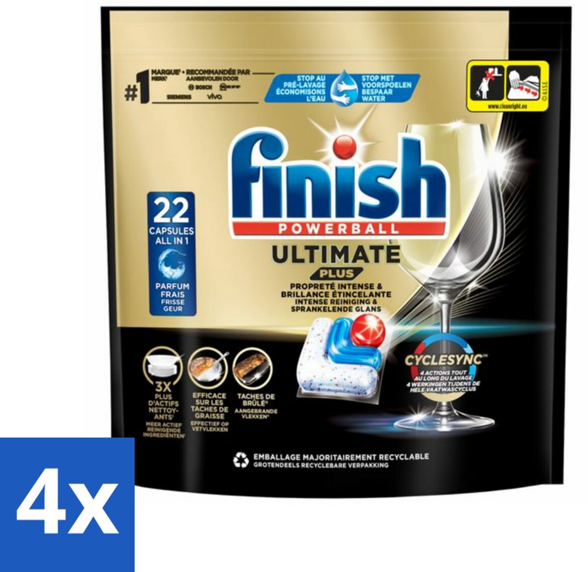 4 x Finish - Vaatwasmiddel - Ultimate Plus Vaatwastabletten Regular - Krachtige Alles-in-1 Reiniging - 22 capsules - Vaatwastabletten - Vaatwascapsules - Vaatwasser - Vaatwasmiddel - Glans