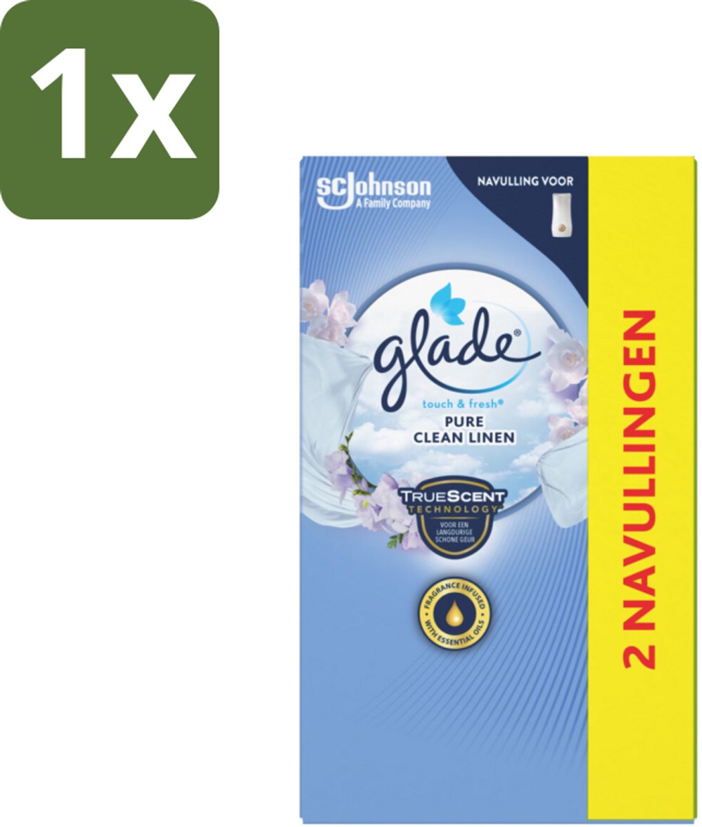 1 x Glade - Touch & Fresh Navulling - Pure Clean Linen - 2 × 10 ml - Glade Touch & Fresh - Navulling - Geurverspreiding - Frisheid - Bloemige Geur