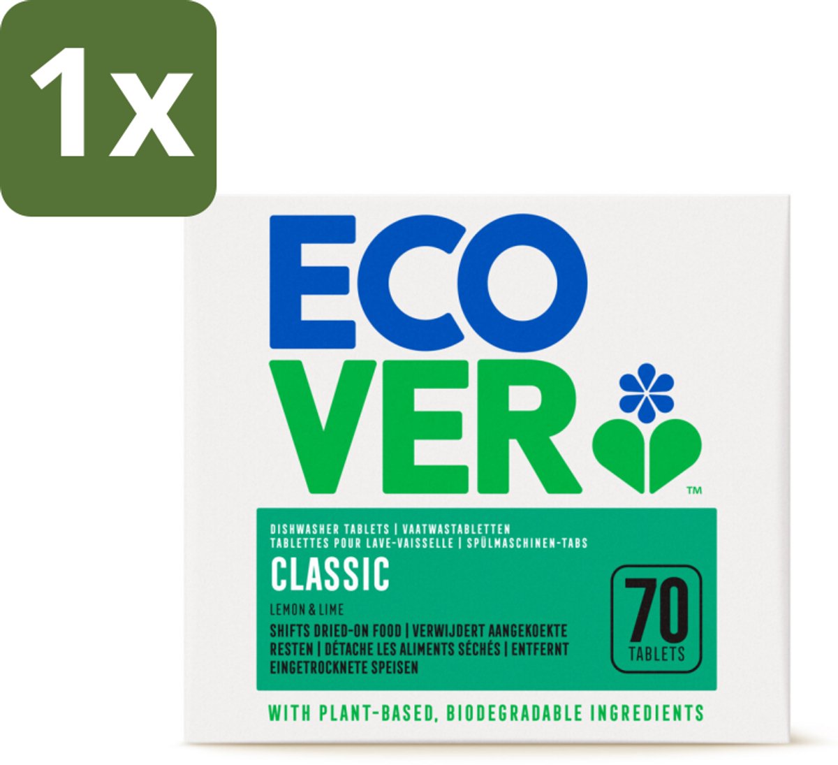 1 x Ecover - Vaatwastabletten Classic - Citroen & Limoen - 70 Tabs - Vaatwasmiddel - Vaatwastabletten - Citroen En Limoen - Natuurlijke Reiniging - Fosfaatvrij