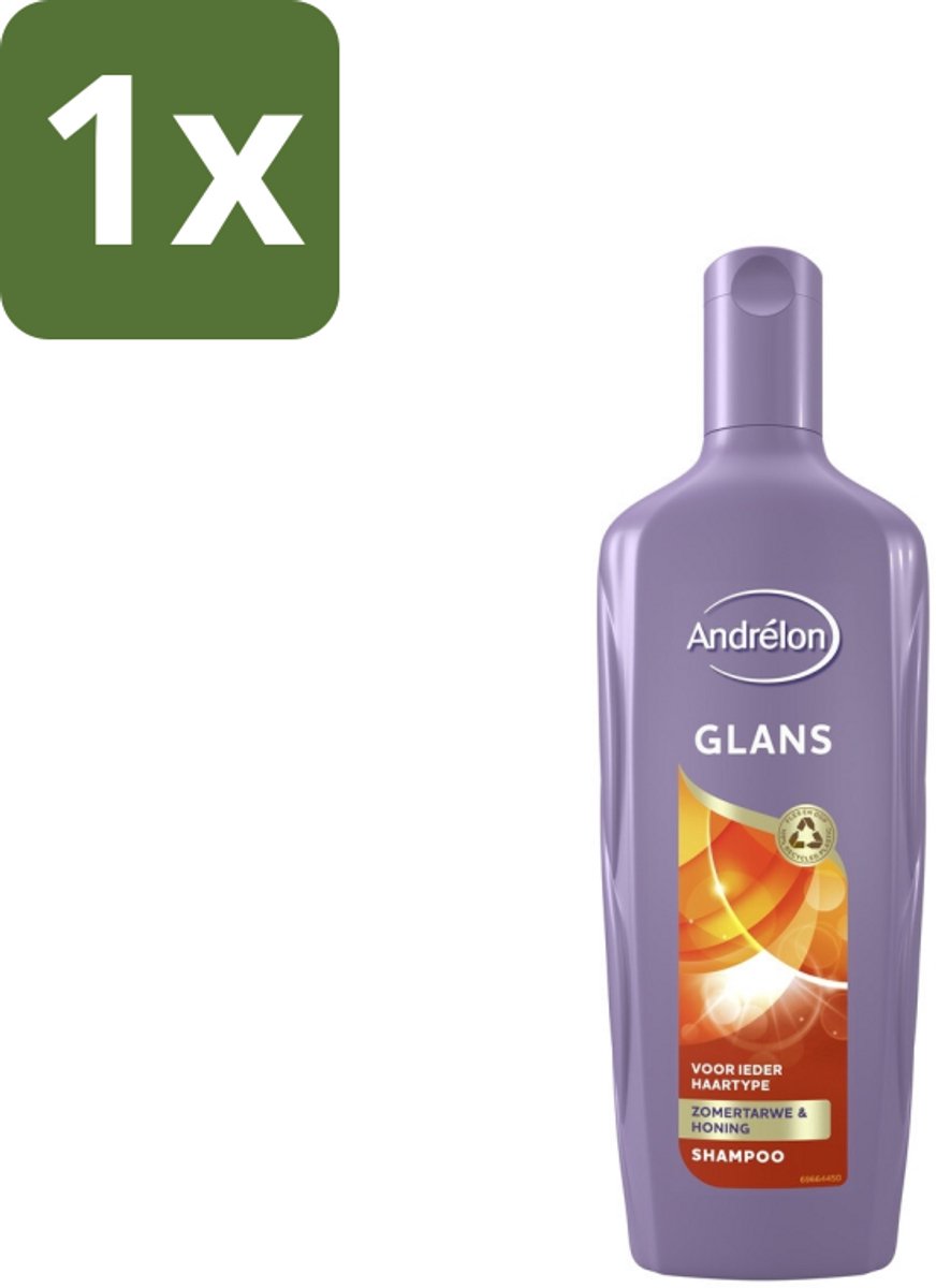 1 x Andrélon - Glans - Shampoo - 300 ml - Glans Shampoo - Natuurlijke Glans - Zomertarwe Shampoo - Honing Shampoo - Haar Verzorging