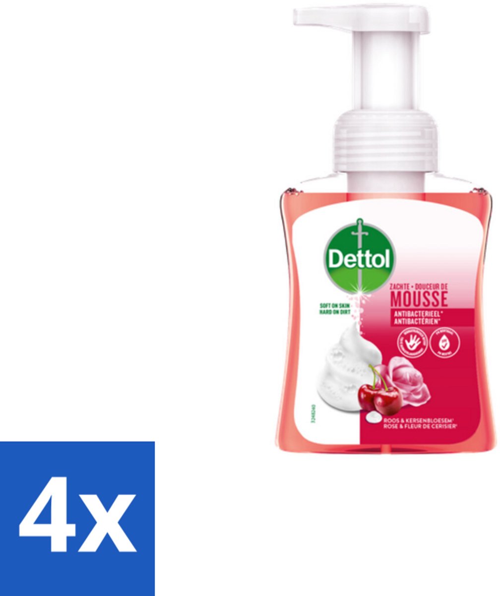4 x Dettol - Foam Handzeep - Rozen & Kersenbloesem - Zacht Mouse - 250 ml - Antibacteriële Handzeep - Schuimende Handzeep - Rozen Geur - Kersenbloesem Geur - Zachte Handzeep