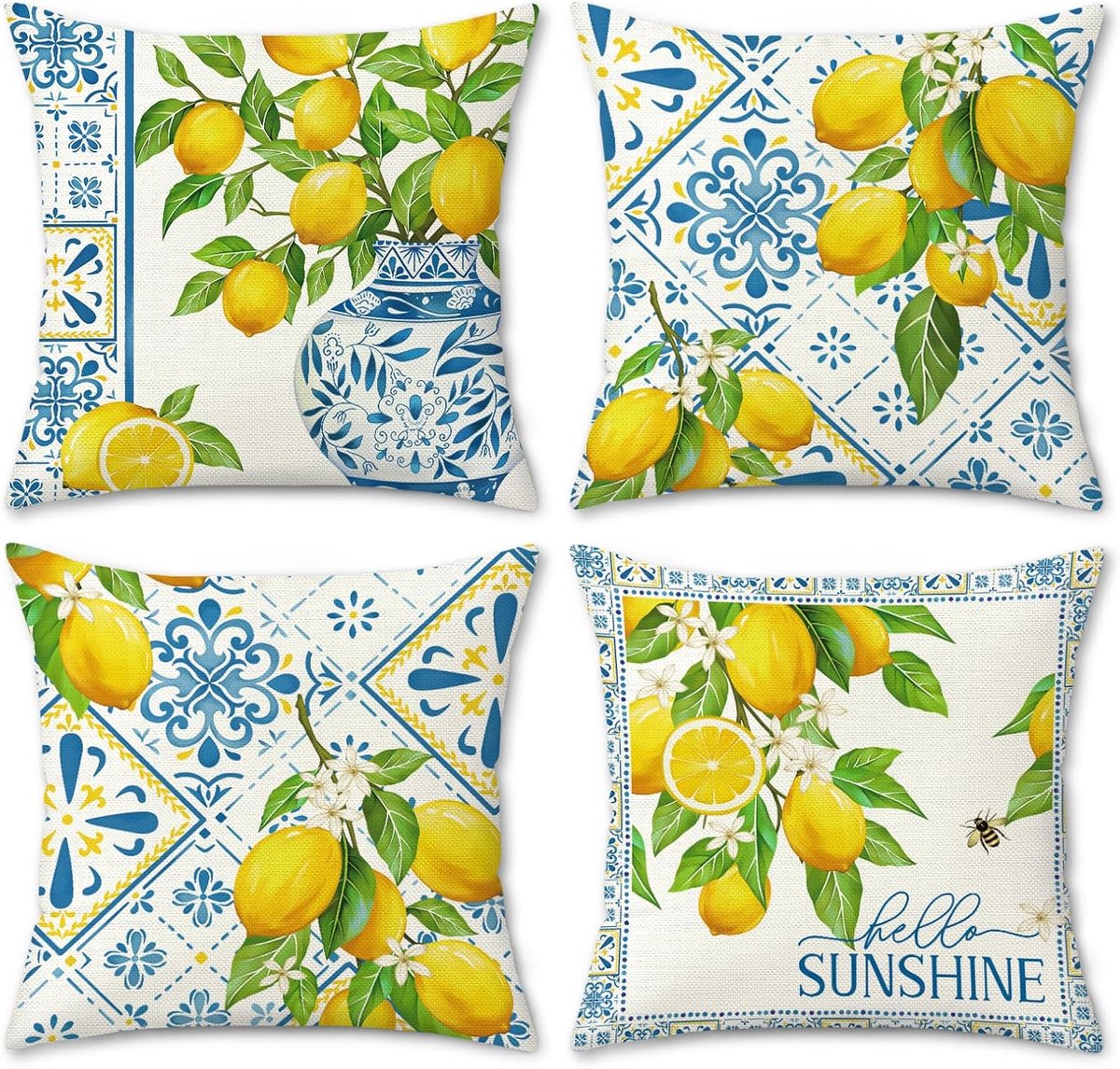 Cushion Covers 45 x 45 cm - 4 Stuks - Polyester - Lemon Design voor een frisse sfeer - ShopVlot