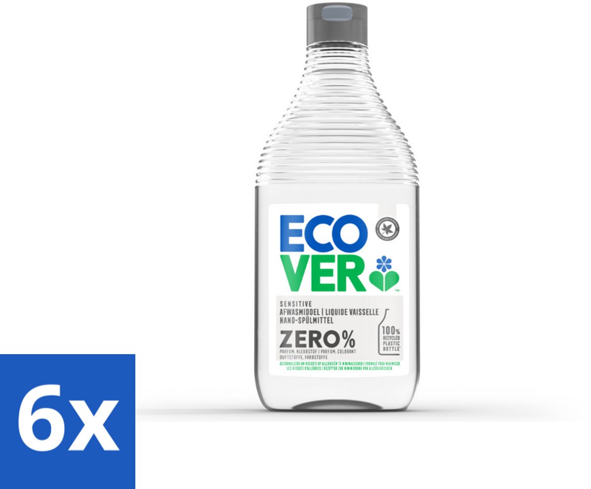 6 x Ecover - Afwasmiddel ZERO - Parfumvrij - 450 ml - Afwasmiddel - Biologisch Afbreekbaar - Hypoallergeen - Parfumvrij - Plantaardige Reiniging