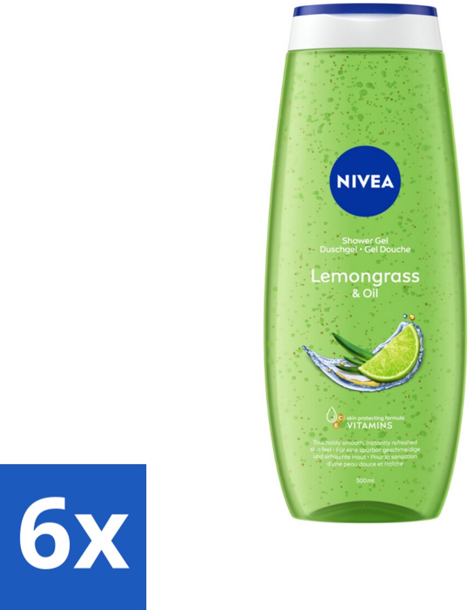 6 x NIVEA - Douchegel - Citroengras & Olieverzorging - Glad & Verfrissend Huidgevoel - 500 ml - NIVEA Douchegel - Citroengras Douchegel - Douchegel Met Natuurlijke Oliën - Hydraterende Douchegel - Milde Douchegel