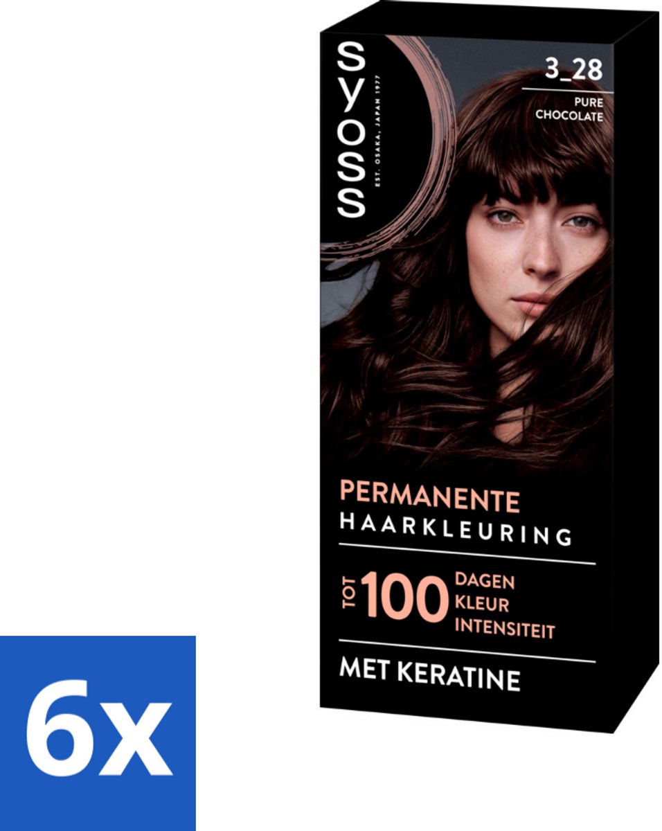 6 x SYOSS - Coloration 3-28 Pure Chocolade - Haarverf - Grijsdekking - Vermindert Haarbreuk - Permanente Haarkleuring - Haarkleur - Grijsdekking - Keratine - Haarkleur Crème