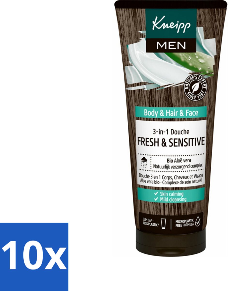 Kneipp - Shampoo & Douche - Men - Fresh & Sensitive - Voor gevoelige en droge huid - 200 ml - Bulkverpakking - 10 stuks