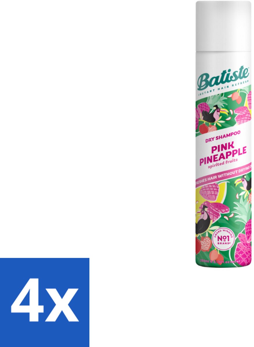 4 x Batiste - Pink Pineapple - Droogshampoo - Friszoete Geur - Verfrist en Geeft Volume - 200ml - Droogshampoo - Haarverfrisser - Batiste - Pink Pineapple - Tropische Geur