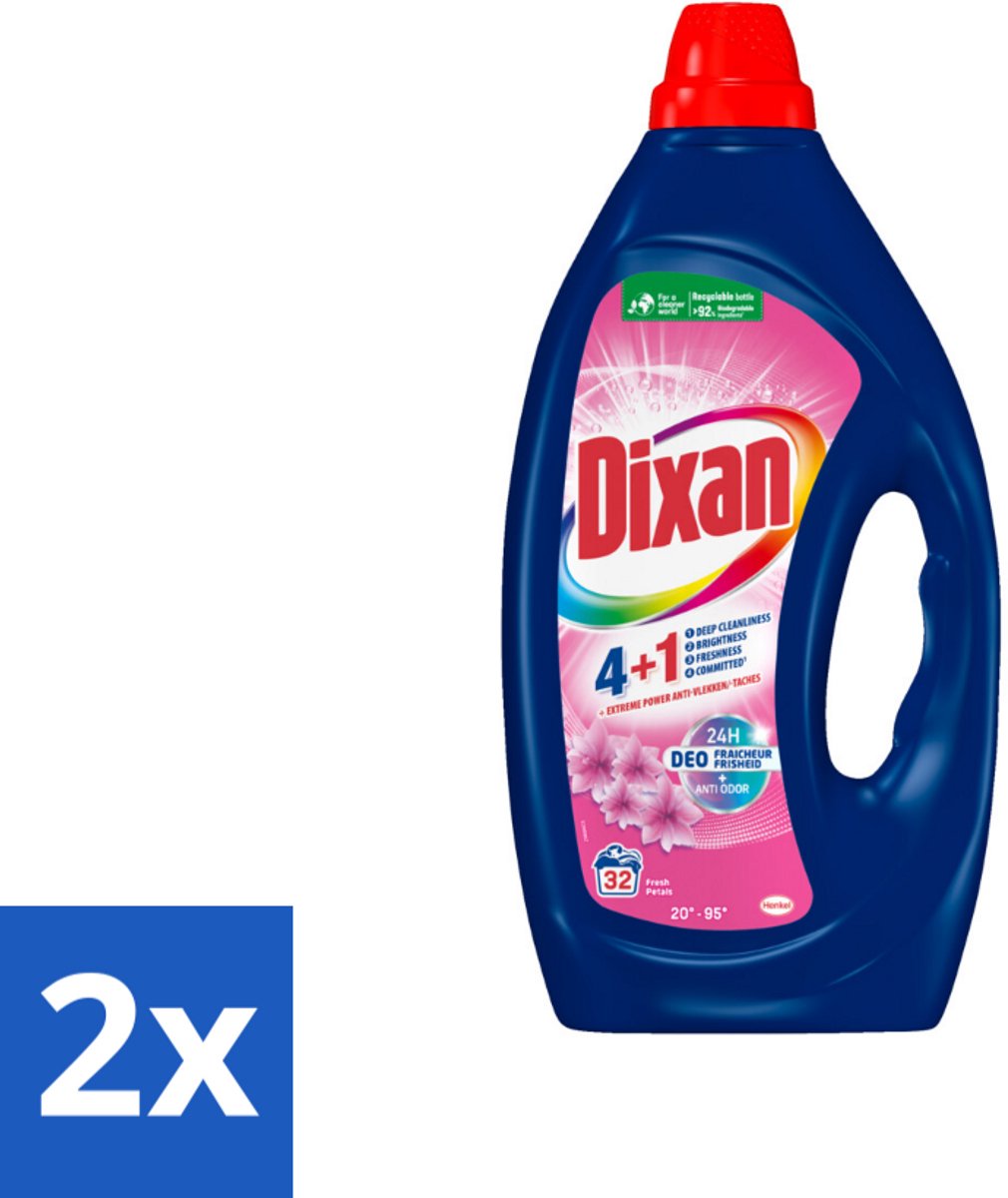 2 x Dixan - Vloeibaar wasmiddel - Fresh Pink - 32 wasbeurten - Dixan Wasmiddel - Vloeibaar Wasmiddel - Wasmiddel Fresh Pink - Wasmiddel Met Bloemengeur - Anti-geur Wasmiddel