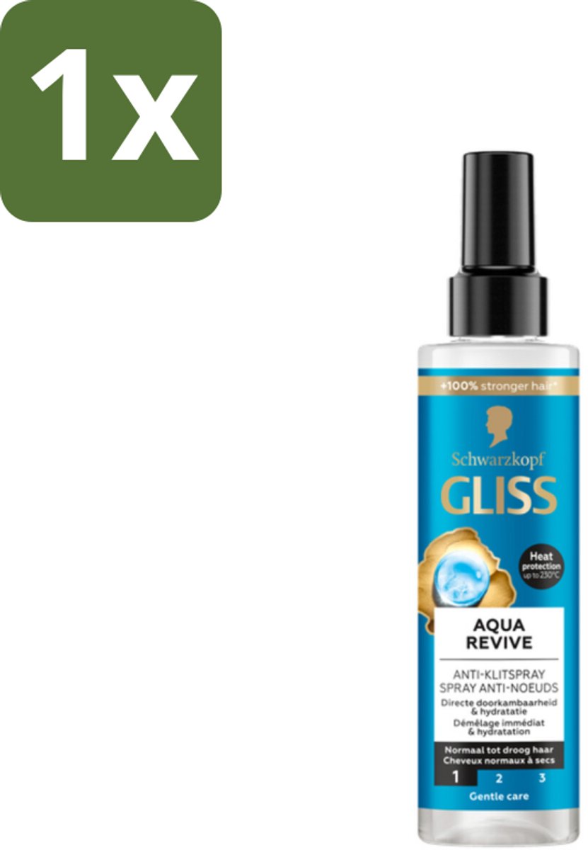 1 x Gliss - Anti-Klit Spray Aqua Revive - Voor Hydraterend en Makkelijk Doorkambaar Haar - 200 ml - Anti Klit Spray - Droog Haar - Hydraterende Spray - Haar Hydratatie - Doorkambaar Haar