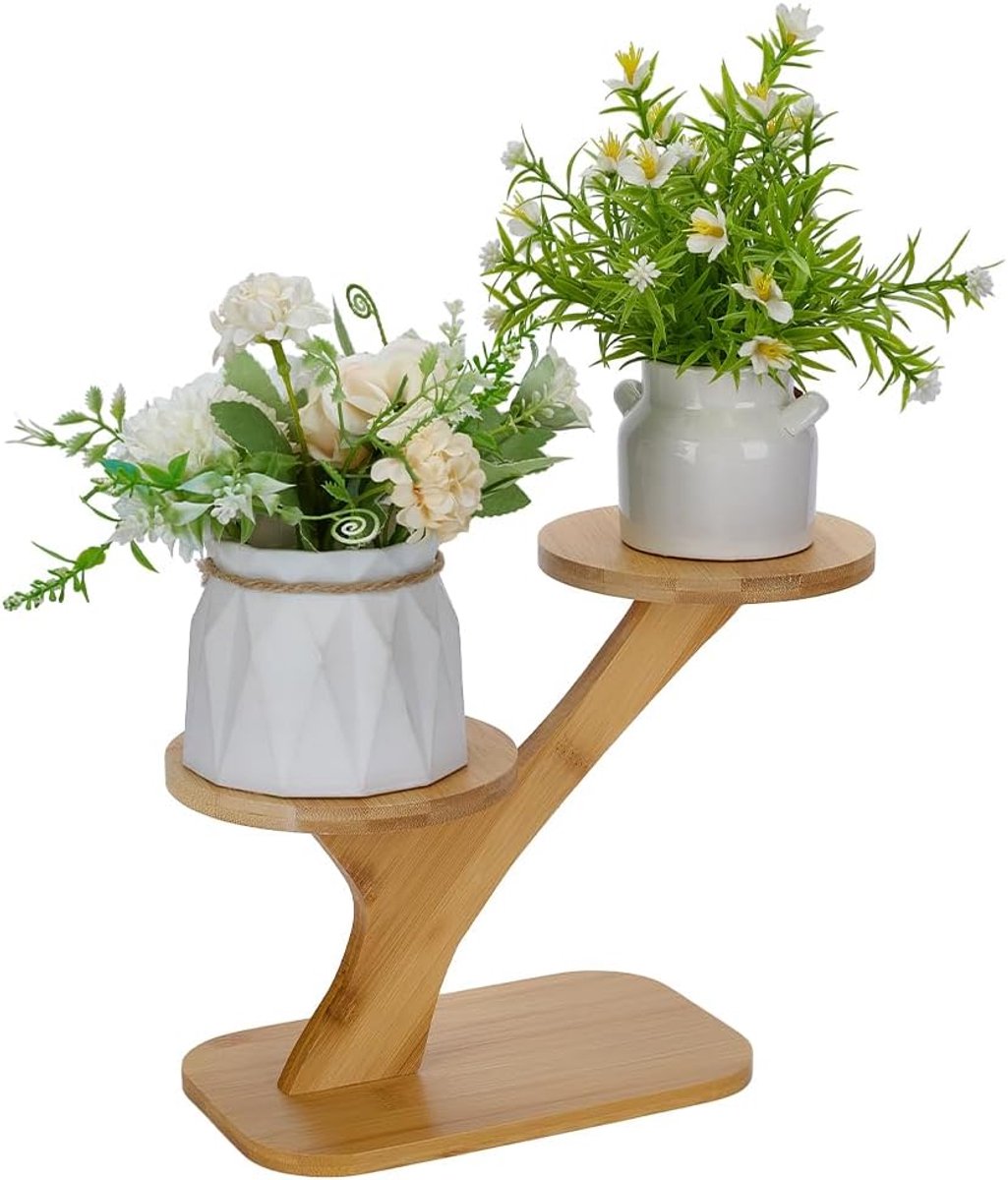 3 Tier Bamboe Plant Stand Rack Kleine Tafelblad Succulent Plant Stand Vensterbank Plant Plank voor Thuiskantoor Balkon Tuin Patio Decoratie
