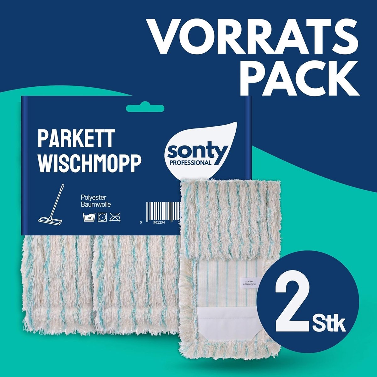 Mop 40 cm - Set van 2 Katoenen Mophoezen - Geschikt voor Oliehouten Vloeren - Voor Streeploos Schoonmaken - m-winkel