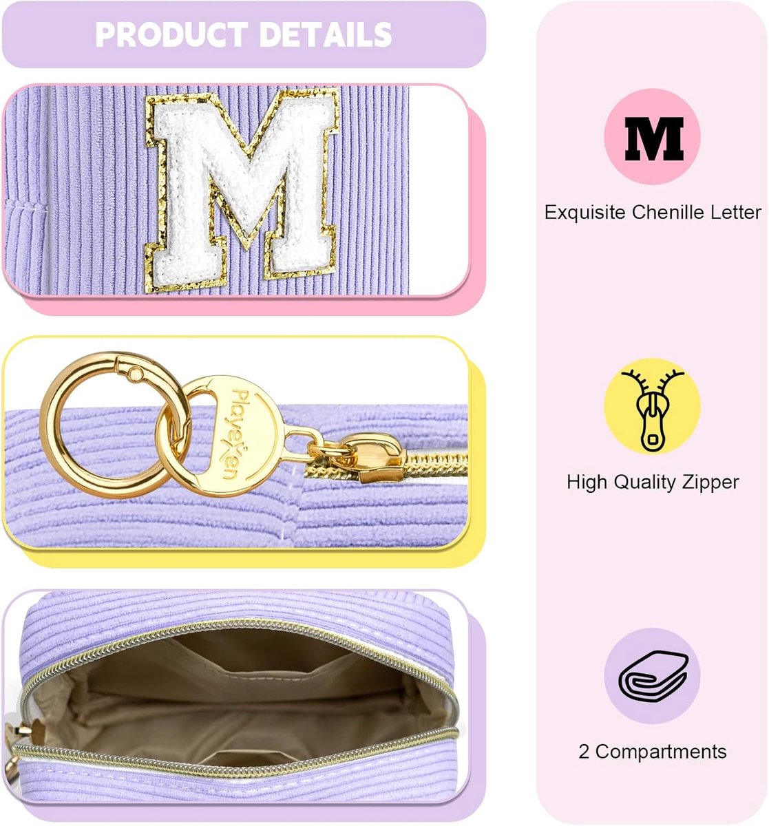 Cosmetic bag klein - licht lilac - gepersonaliseerd met initialen - ideaal voor reizen - SnelShoppen