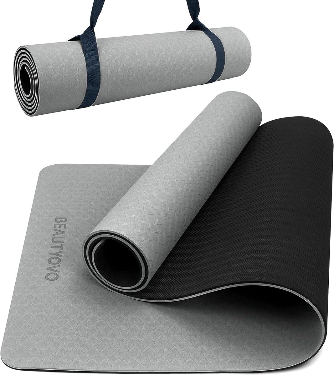 SnelShoppen - Yogamat Antislip 8 mm Dikke TPE Fitnessmat met Draagriem - Dubbelzijdige Sportmat voor Yoga, Pilates, Workout en Gymnastiek - Vrij van S