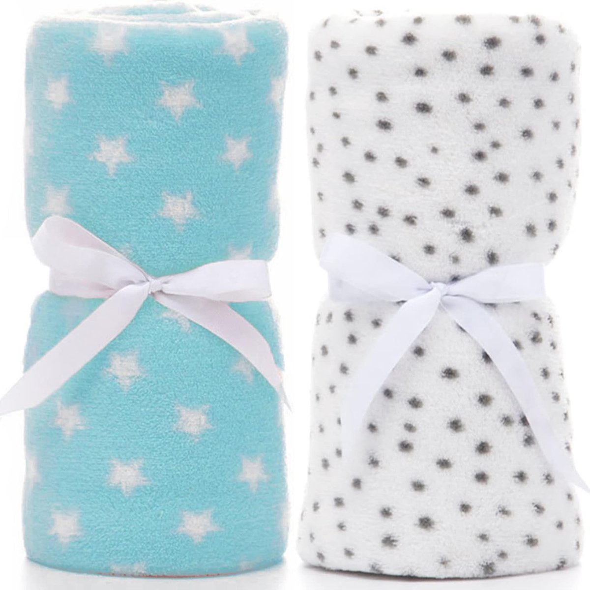 SnelShoppen - LeerKing Unisex Babydeken 2-Pack Knuffeldeken Kruipdeken Zachte Deken 75x100cm Blauw en Wit voor Jongens en Meisjes, Perfect voor Bedden