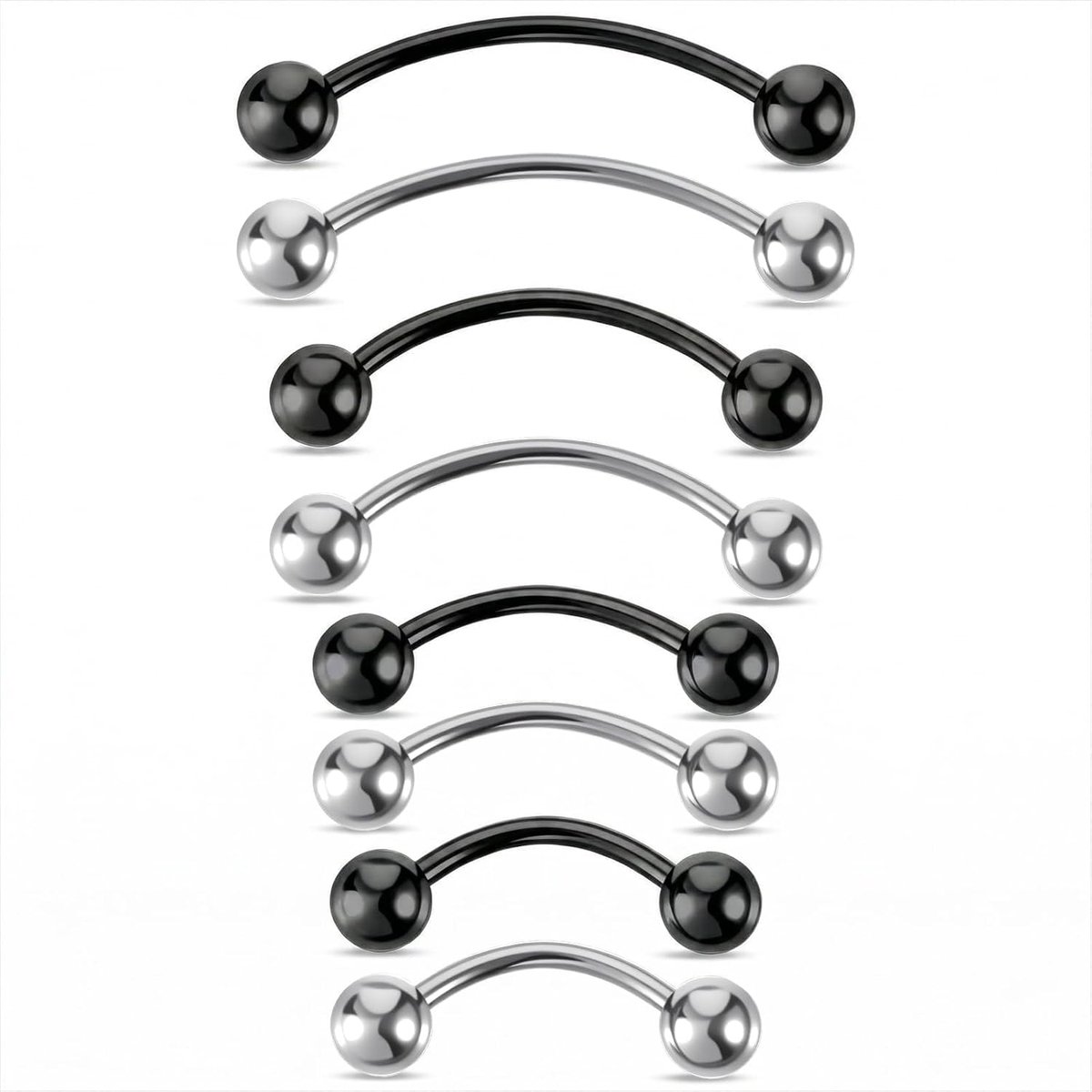 8 stuks 20G gebogen barbell piercing sieraden roestvrij staal slang oog tong ringen 4 maten verticale labret lip sieraden wenkbrauwpiercing navel ring wenkbrauwring voor vrouwen (6 mm 8 mm 10 mm 12 mm