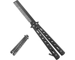 draagbare vlinderkam, vlindermes, kam trainer voor haartraining, kam opvouwbare zakkam roestvrij staal kapperskam haarstyling accessoires (zwart)