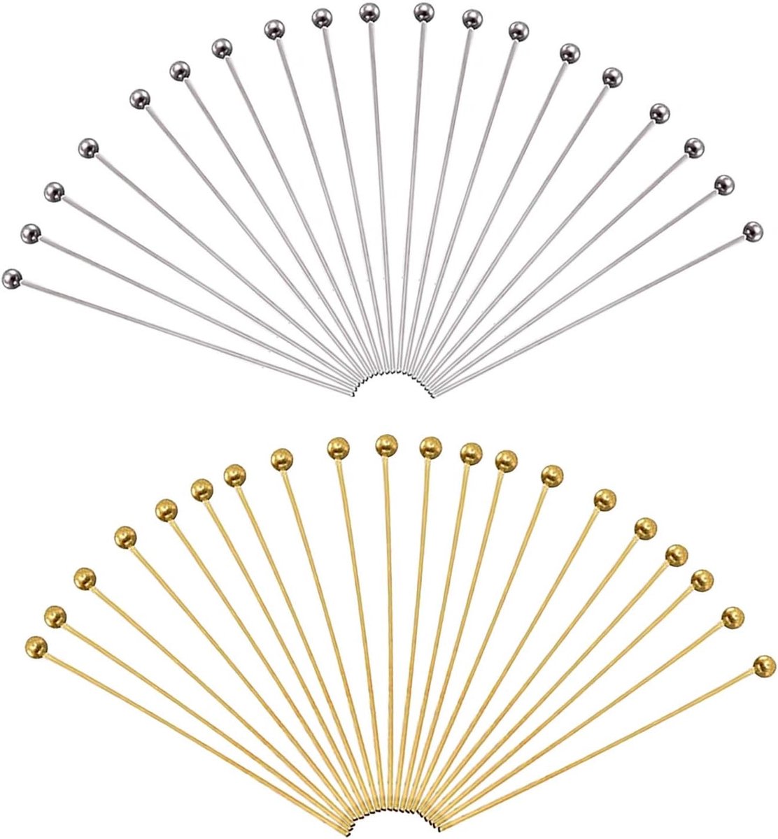 200 stuks Klinknagels 50 mm Kogelkop Rechte Pennen Goud Zilver Messing Kogelkopstift Hoofdspelden voor Oorringen Halskettingen Hangers Sieraden Maken