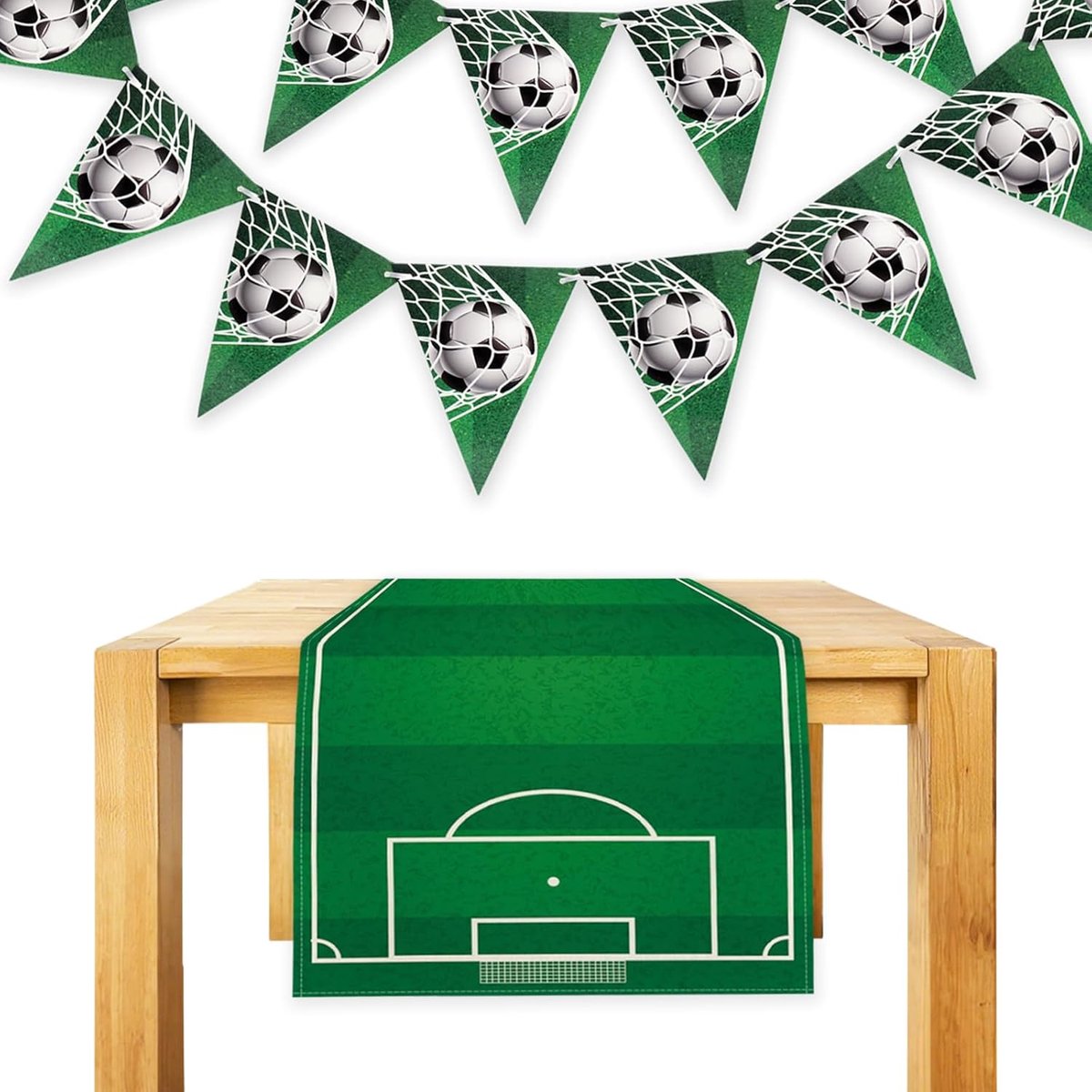 voetbalverjaardagsdecoratie, tafeldecoratie met voetbaldecoratie, banner, tafelloper, kinderverjaardag, voetbalsport, feesttafelkleed, 40 x 140 cm