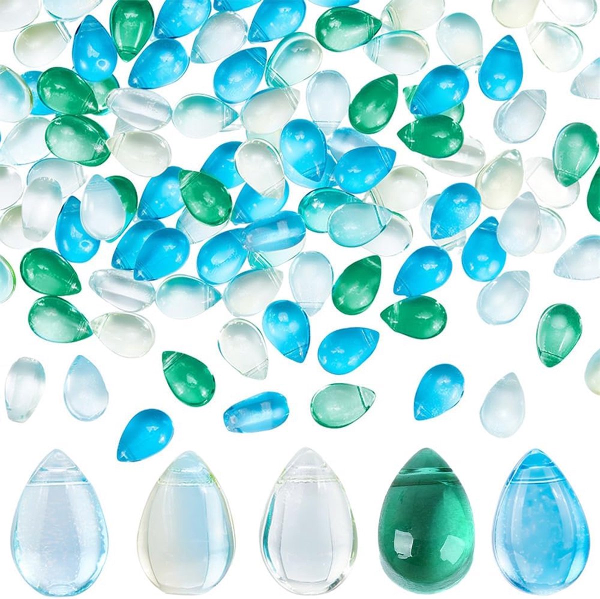 150 STKS 5 Kleuren 10mm Glazen Traan Drop Kralen Water Drop Kralen Traan Waterdruppel Sprankelende Kristal Glas Transparante Losse Kralen Charms Bulk voor Sieraden Maken Kralen DIY Kralen
