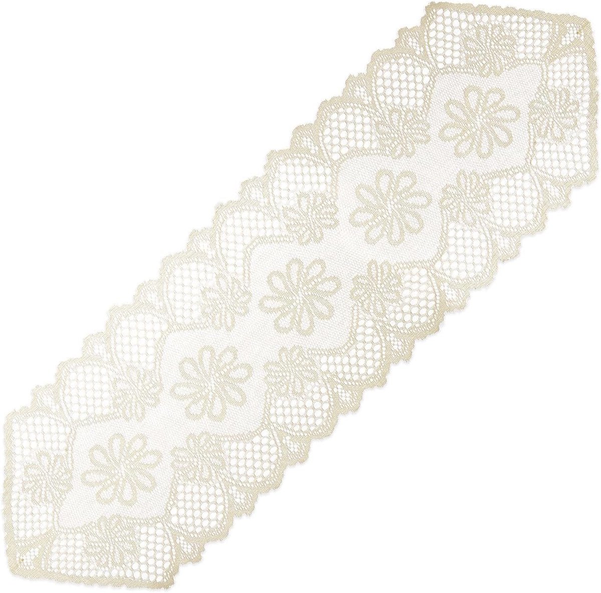 Kanten tafelkleed, 119,2 x 35,6 cm, gehaakt, vintage tafelloper voor bruiloften, slaapkamer, meubeldecoratie, beige-WX-525