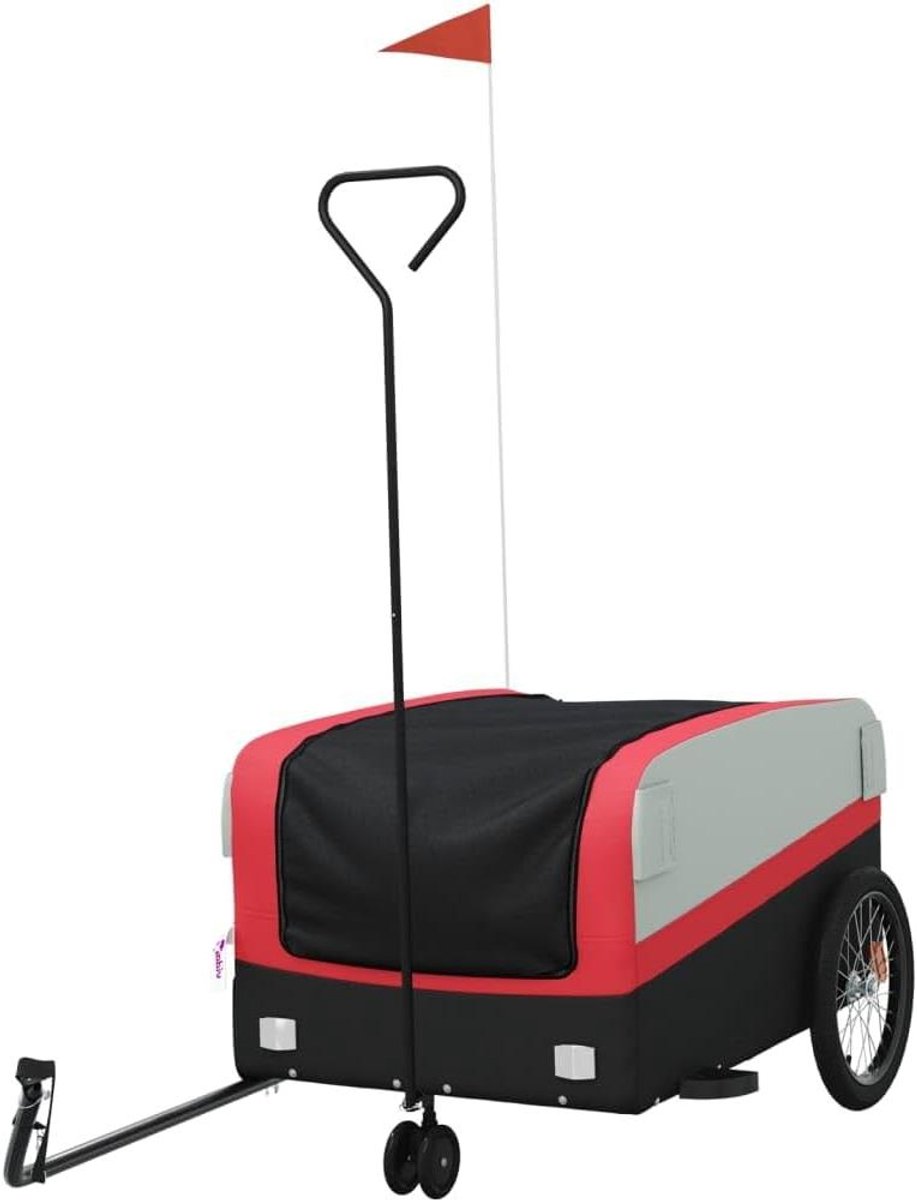 Fietskar - Transportwagen Trolley - Zware Goederen Vervoer - Robuust IJzeren Frame - 45 kg Draaglast - Zwart Rood