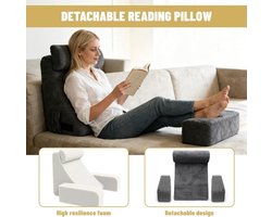 Leeskussen voor bed en bank, rugkussen met armleuningen en hoofdkussen, ergonomisch 45°-design, wasbare overtrek, zitkussen, bedrug
