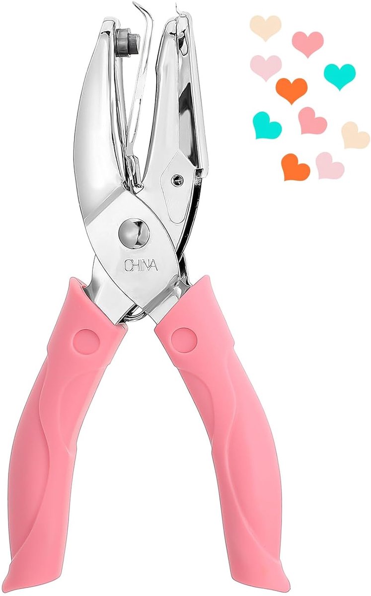 perforator, 5,5 mm, roze, van papier, hartvormige perforator, met rubberen handgreep, kleine individuele perforator voor kledingbankbiljetten, etiketten