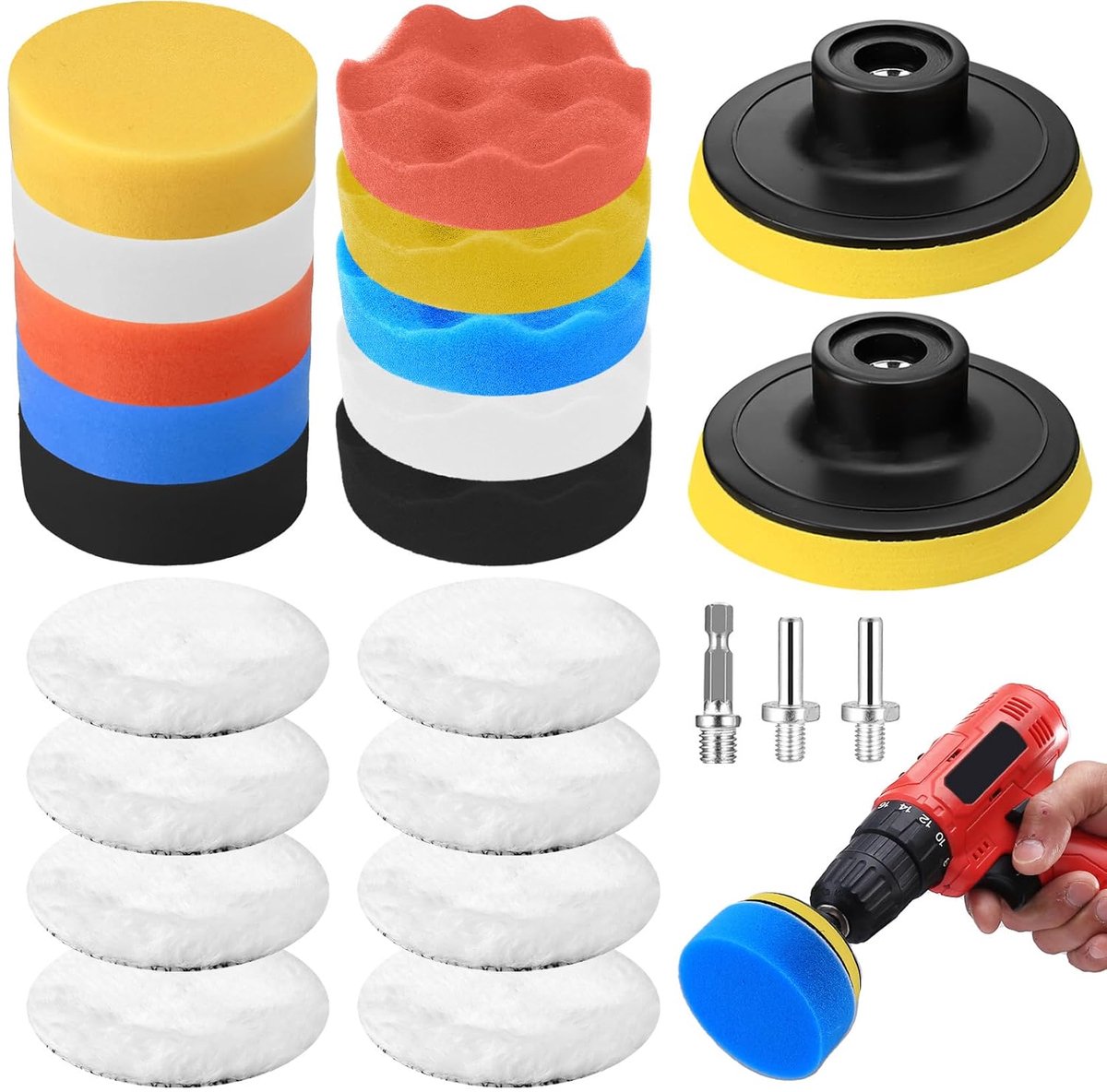 23 stuks 7,62 cm/76 mm polijstsponzen pads, polijstset auto polijstspons auto schoonmaakset, polijstpads polijstpad polijstkap, polijst-opzetstuk voor accuschroevendraaier polijst-opzetstuk