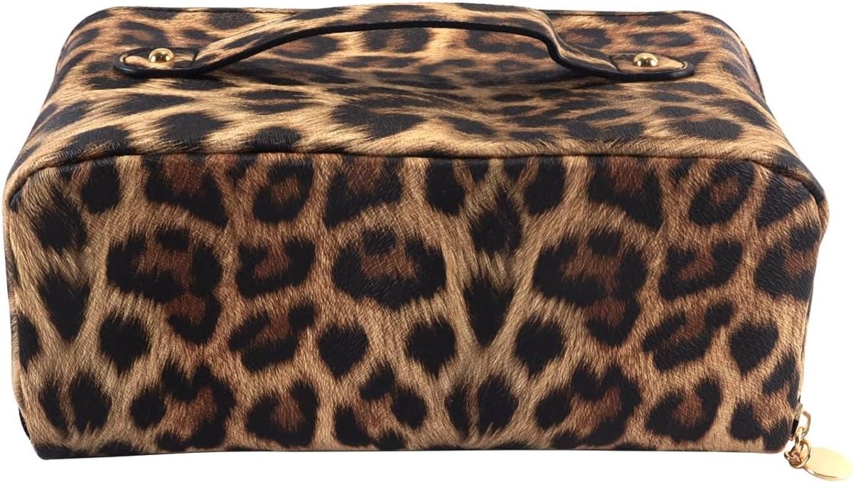 Luipaardprint toilettas, opvouwbare rits tas, 2 vakken binnen, voor al uw producten